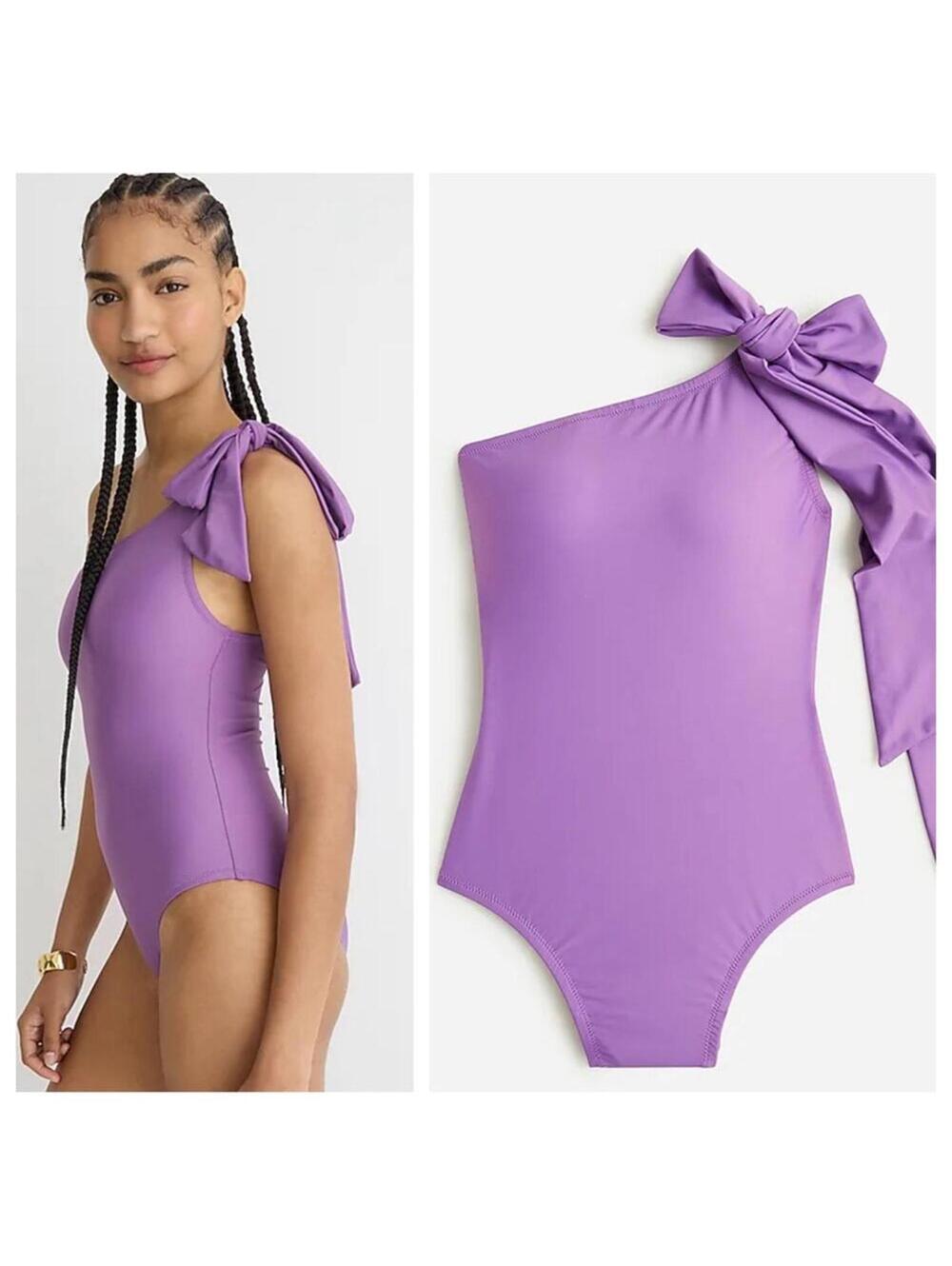 J. Crew Swimsuit Bow Lavender Purple Asymmetrical One Piece Shoulder VIOLA NWT